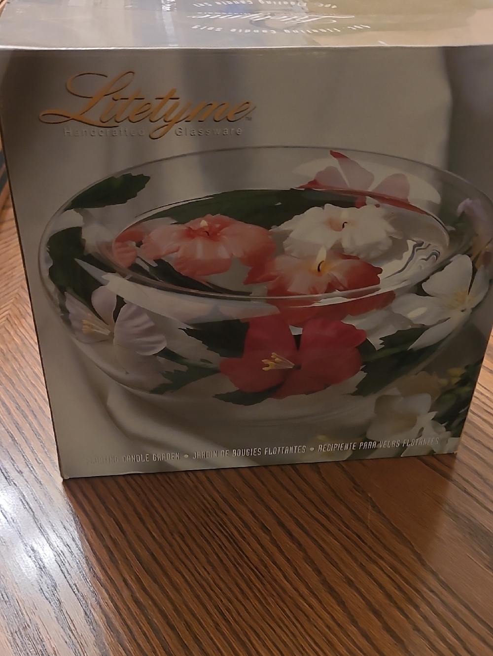 TYME Handpainted Glass Floating Bowl - Pink, White & Green Floral